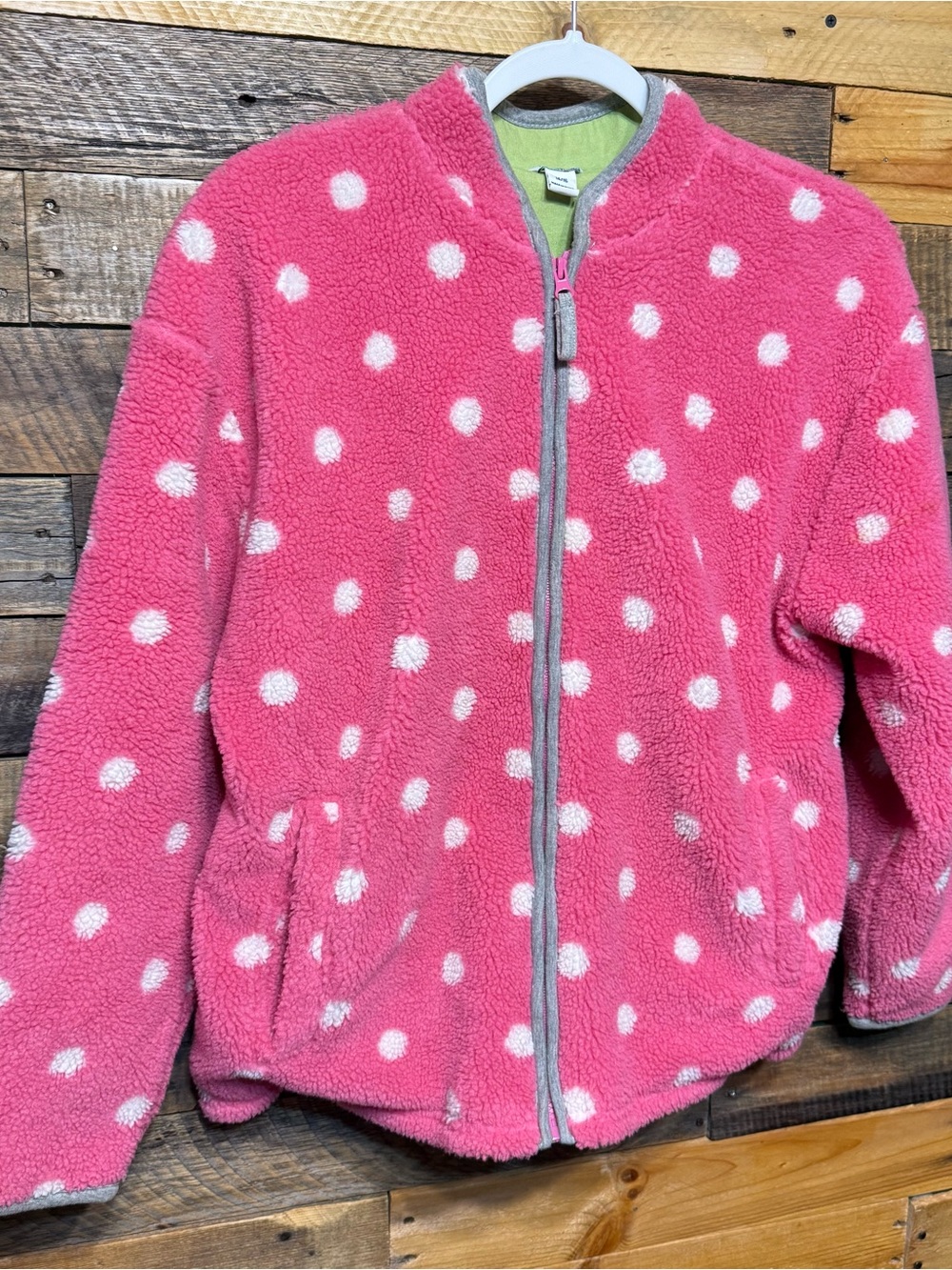 Hartstrings Girls Size 14/16 Pink Polka Dot Fleece Zip Up Heavy Jacket